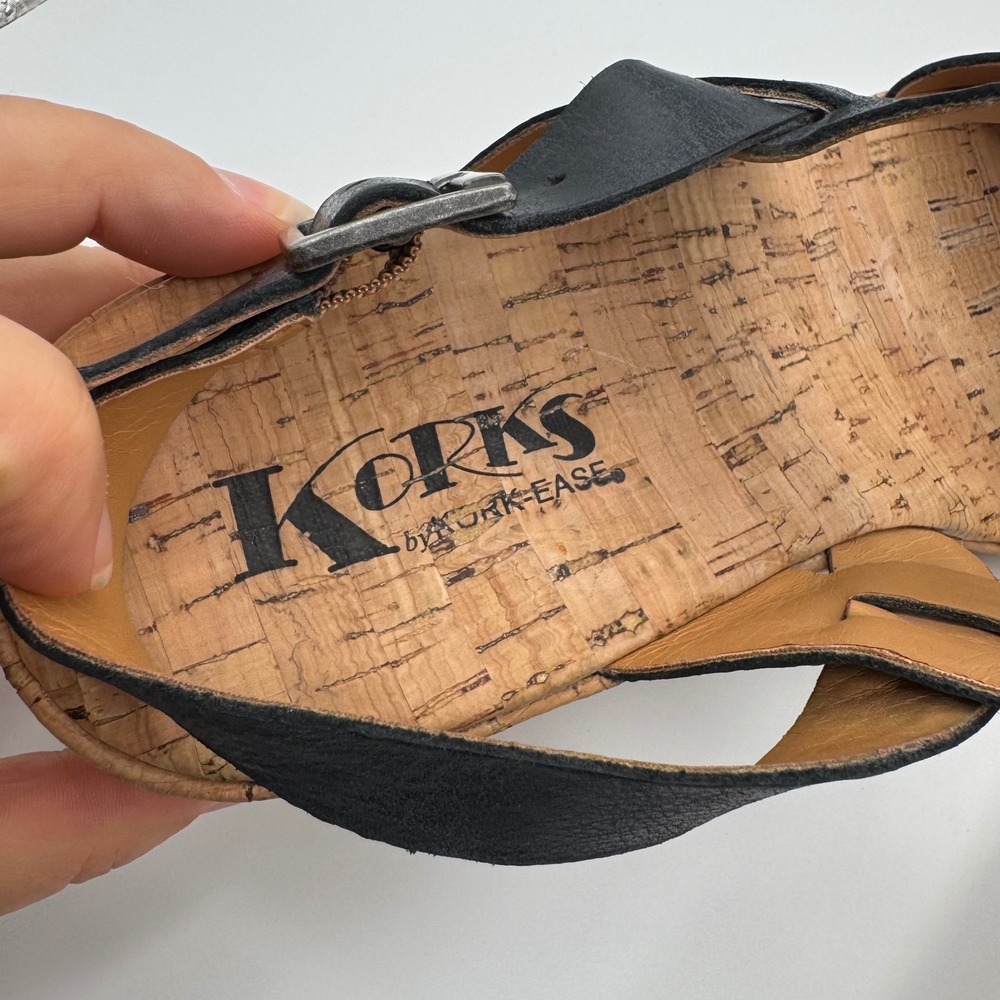 Korks by Kork-Ease Black Leather Cork Wedge Platform Sandals Size 11 - Picture 4 of 7